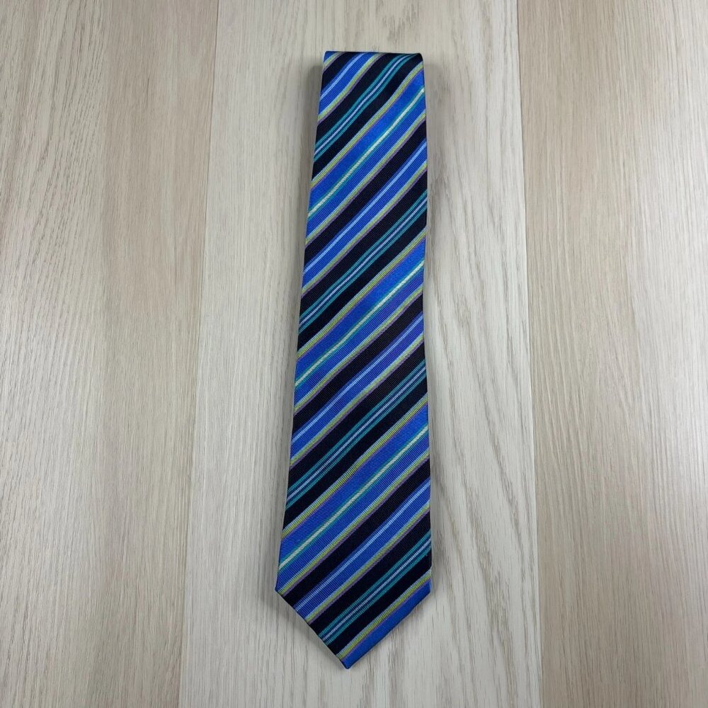 Etro Milano Mens Blue Preppy Striped Pointed Formal Silk Necktie 59x4 Inches